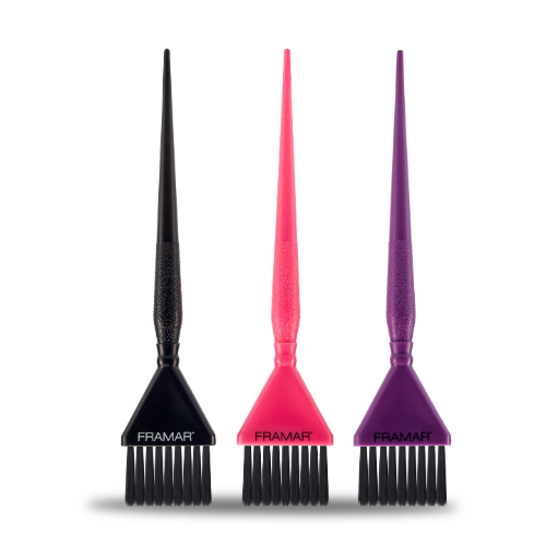 Medium Size Hair Coloring Brush Set of 3 | Framar Triple Threat Brush Set - Black, Pink, and Purple
