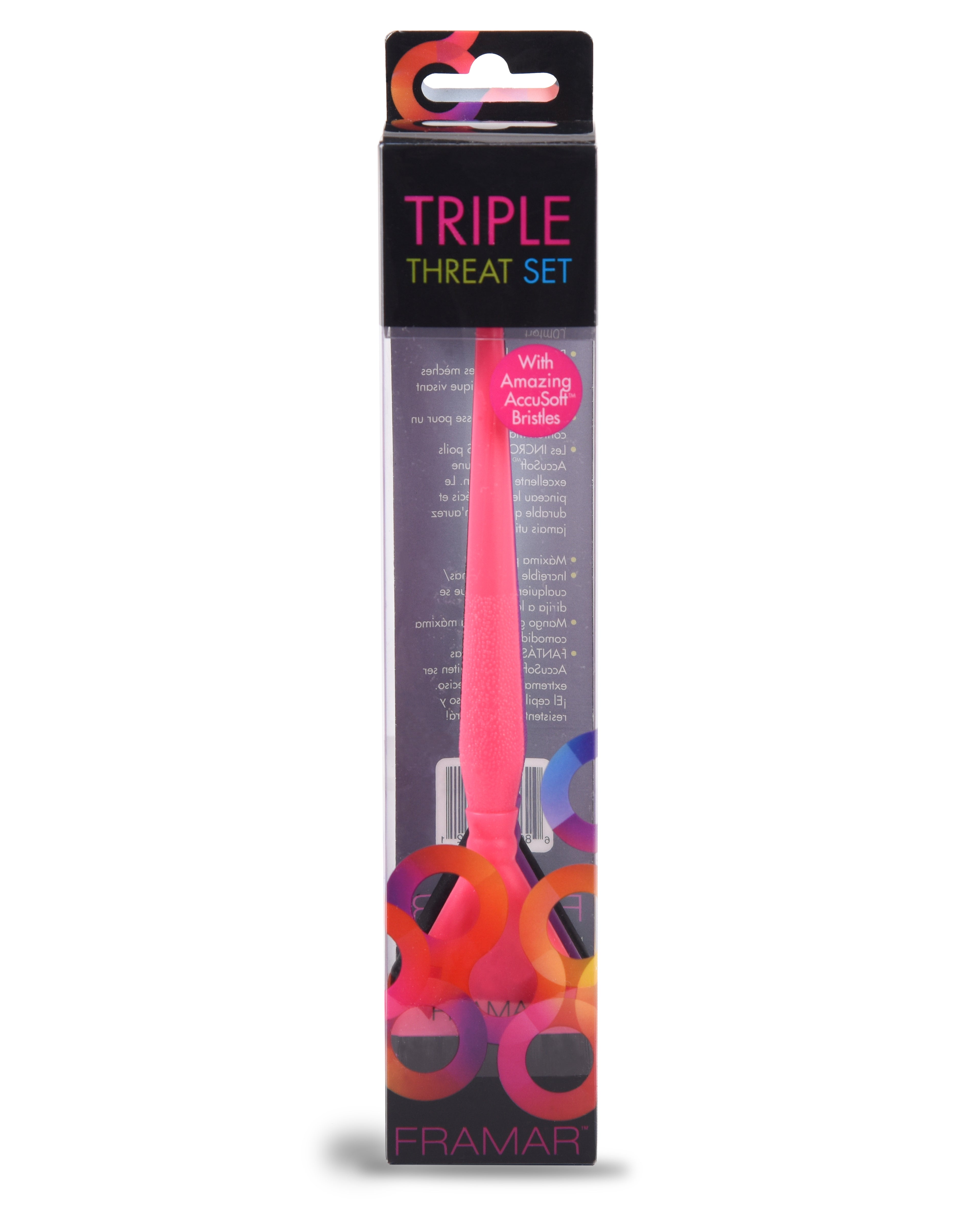 Medium Size Hair Coloring Brush Set of 3 | Framar Triple Threat Brush Set - Black, Pink, and Purple